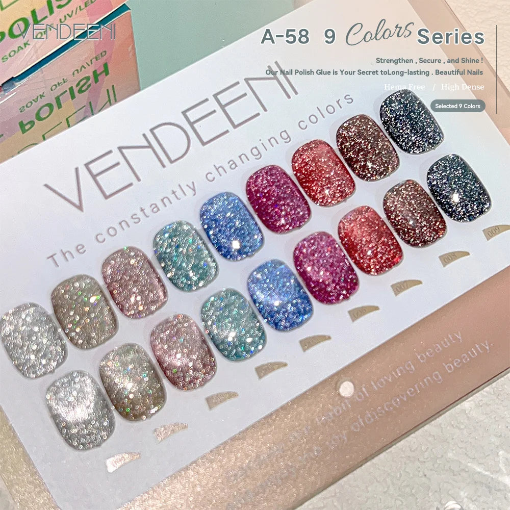 Vendeeni 9 Colors/Set Glitter Broken Diamond Cat Eye Gel Nail Polish Magnetic UV LED Gel Varnish Laser Flash Cat Eye Gel Lacquer