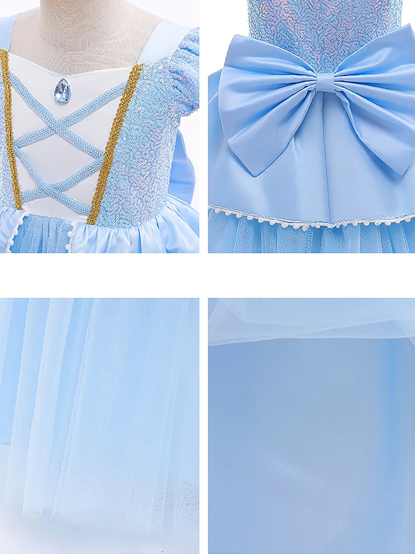 Disney Fancy Cinderella Princess Dress for Baby Girls Halloween Cosplay Costume Sequin Birthday Party Prom Gown for Kids Outfit