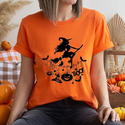 Witch Tee Tops T-Shirt Women Funny Halloween Print T-Shirt Spooky Vibes Casual Ladies Tshirt Summer Tshirt Female Tees Camisetas