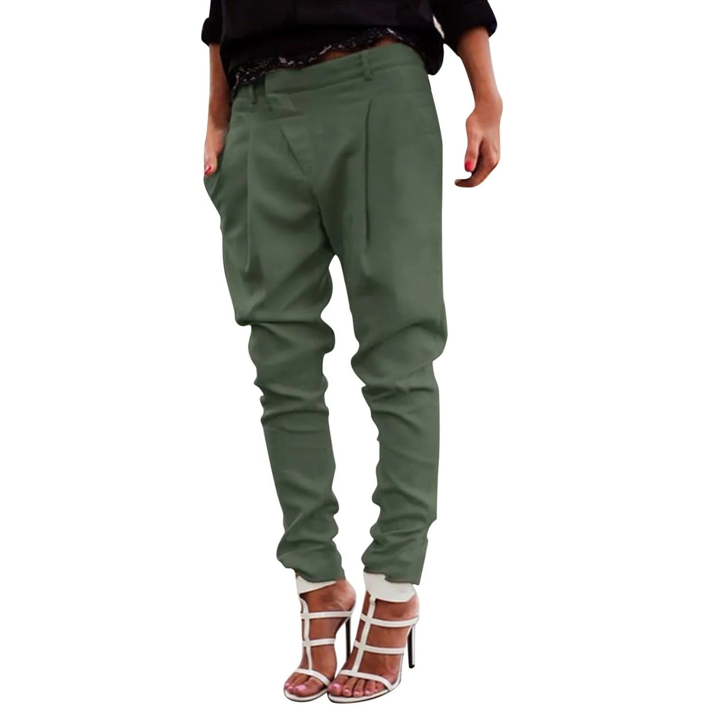 2024 New Elastic Waist Button Female Casual Trousers Streetwear