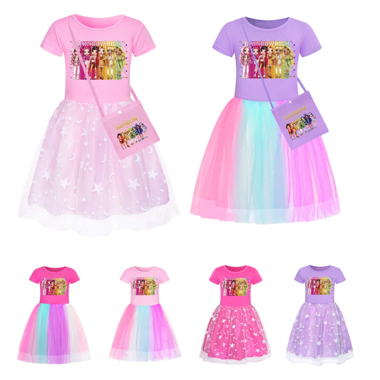 New Rainbow High Dress Baby Girls Short Sleeves Casual Dresses Kids Birthday Wedding Party Vestidos Children Halloween Outfits