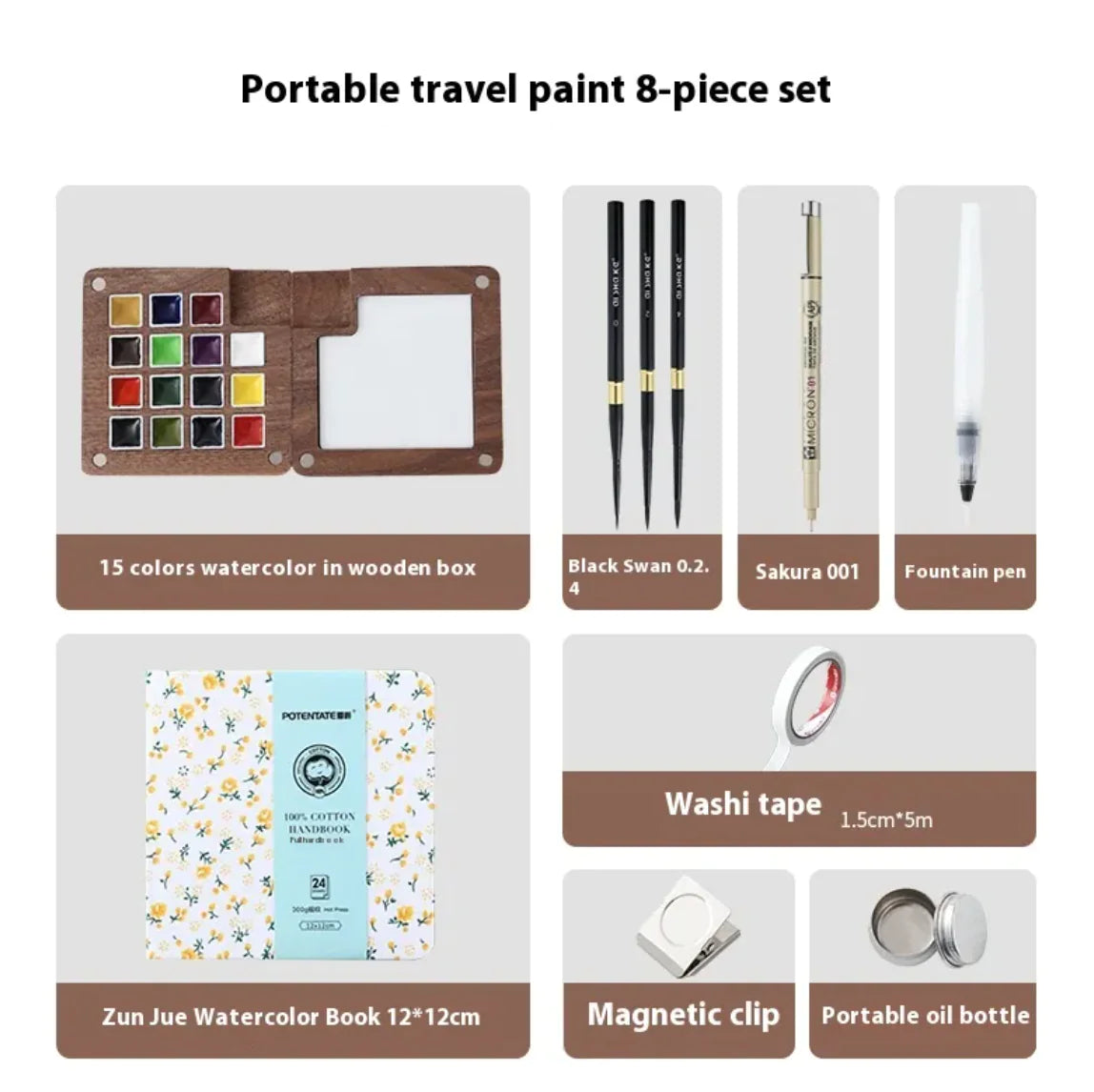 Portable 8-Color Watercolor Sketch Set