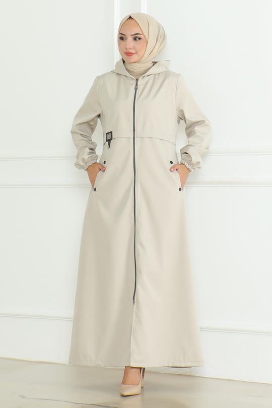 Embroidered Zippered Trench Coat Camel