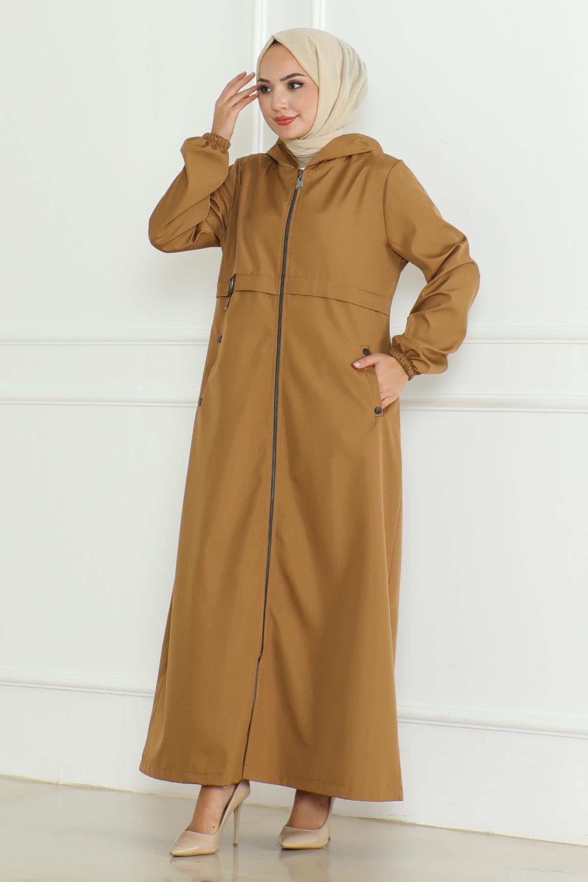 Embroidered Zippered Trench Coat Camel