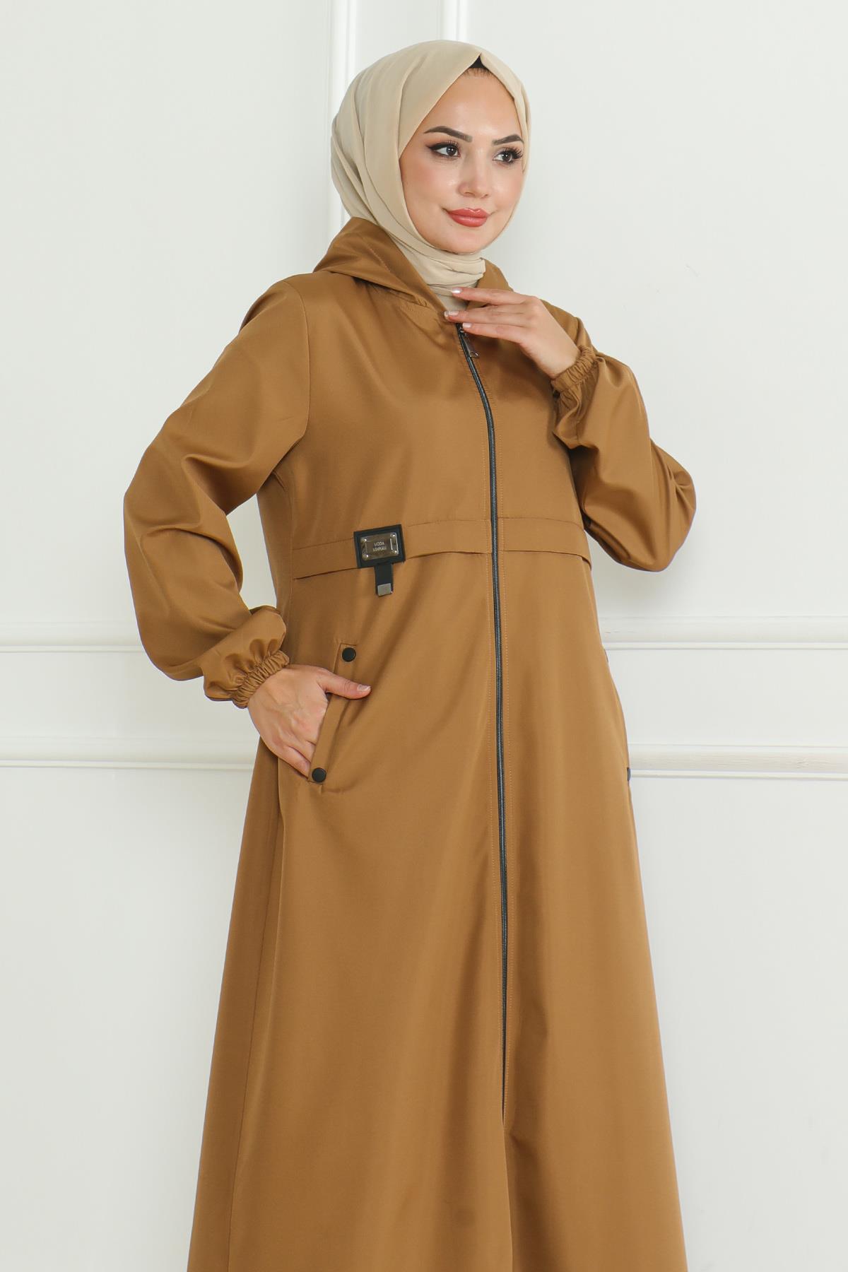 Embroidered Zippered Trench Coat Camel