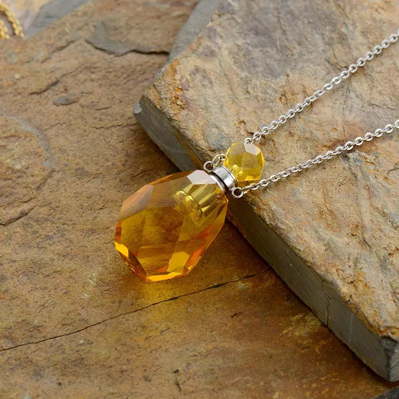 Natural Gems Stone Essential Oil Diffuser Perfume Bottle Amethysts Pendant Necklace February Birthstone Jewelry