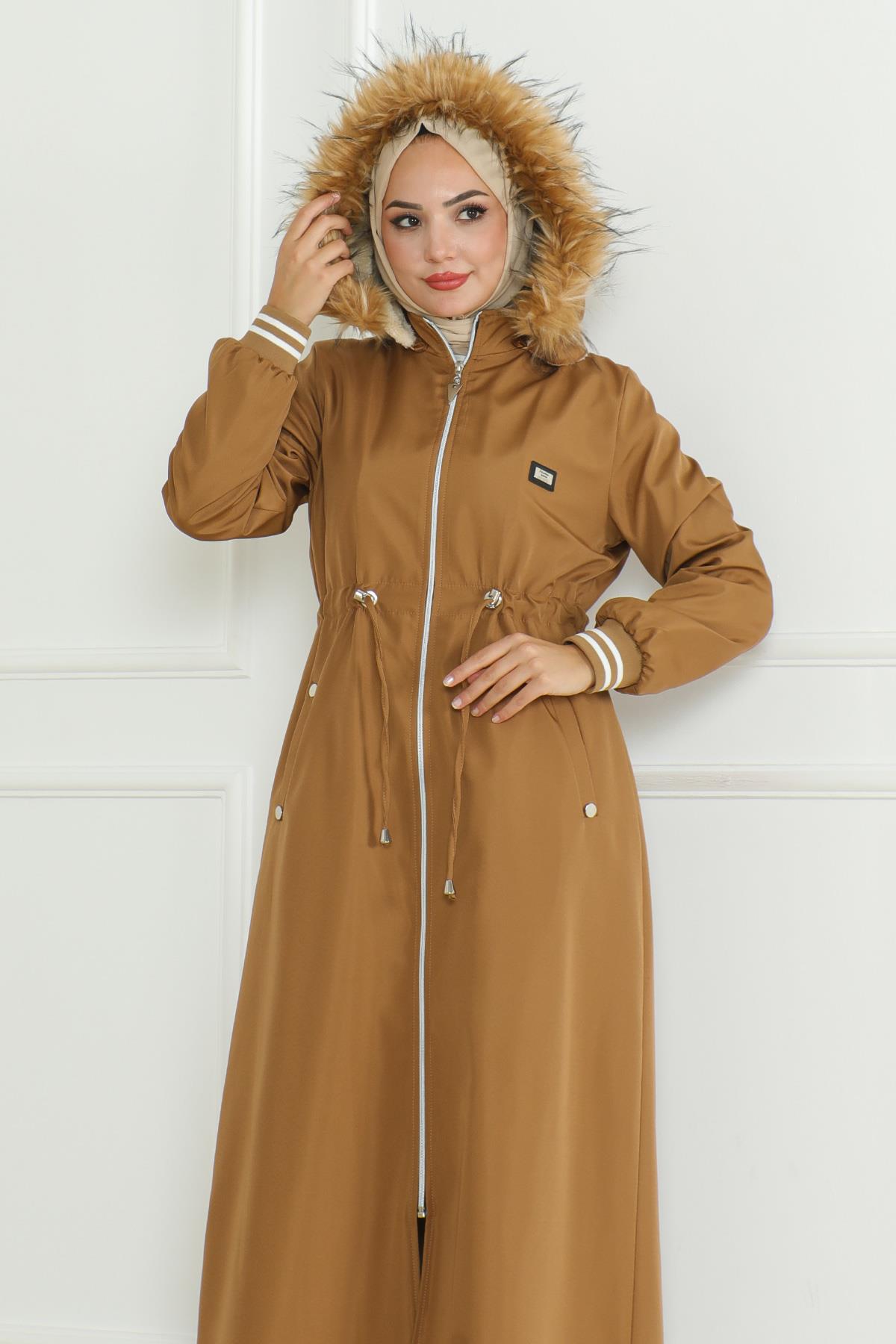 Drawstring Waist Ribbed Long Jacket