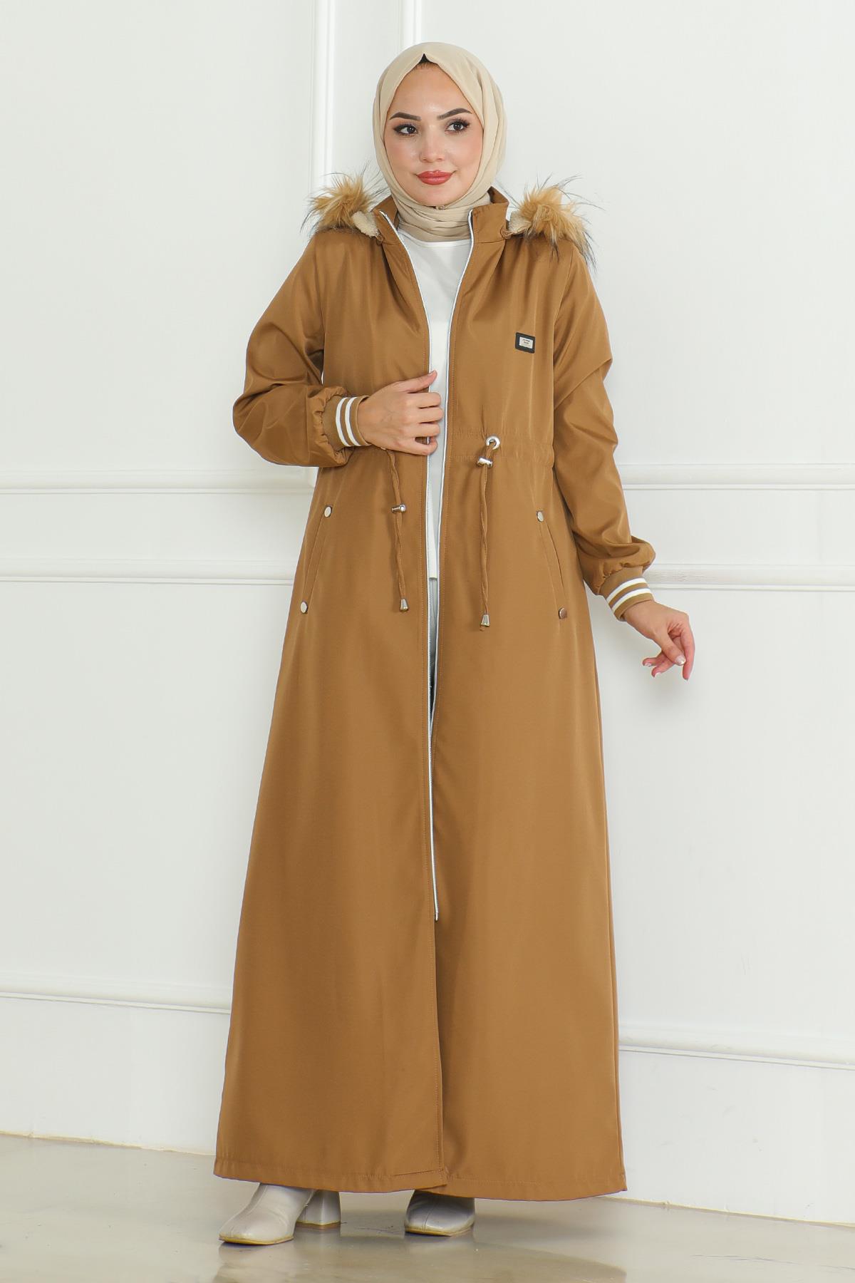 Drawstring Waist Ribbed Long Jacket