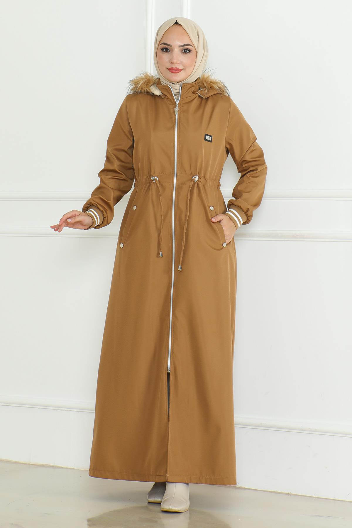 Drawstring Waist Ribbed Long Jacket