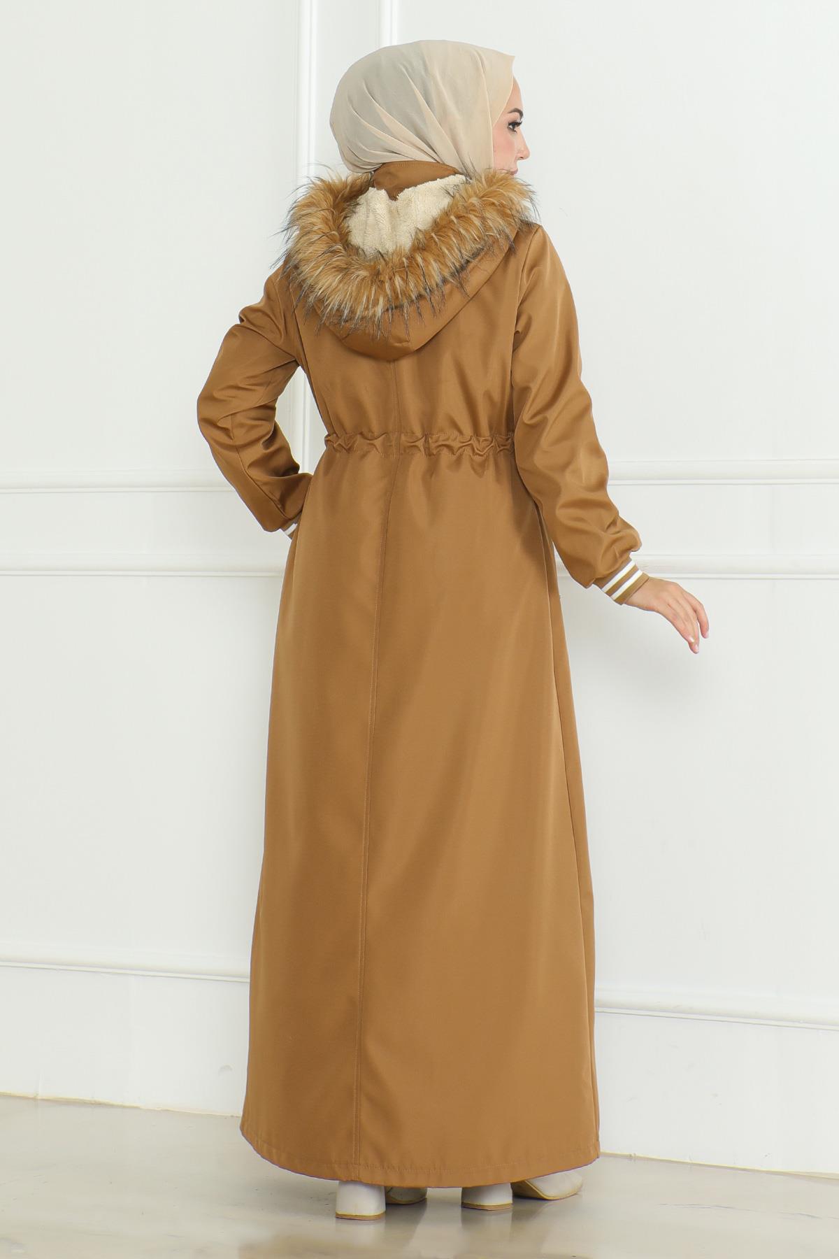 Drawstring Waist Ribbed Long Jacket