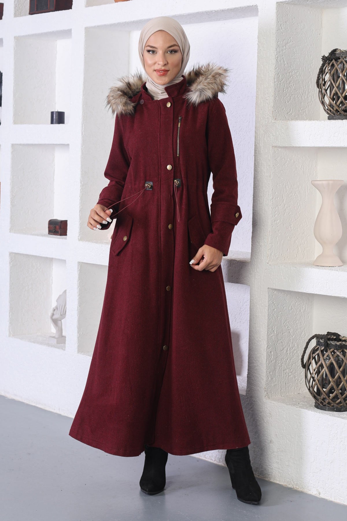 Elastic Waist Cashmere Coat