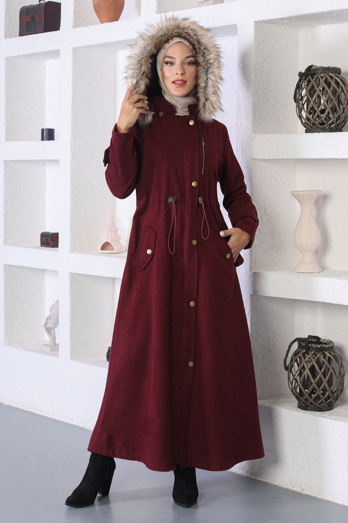 Elastic Waist Cashmere Coat