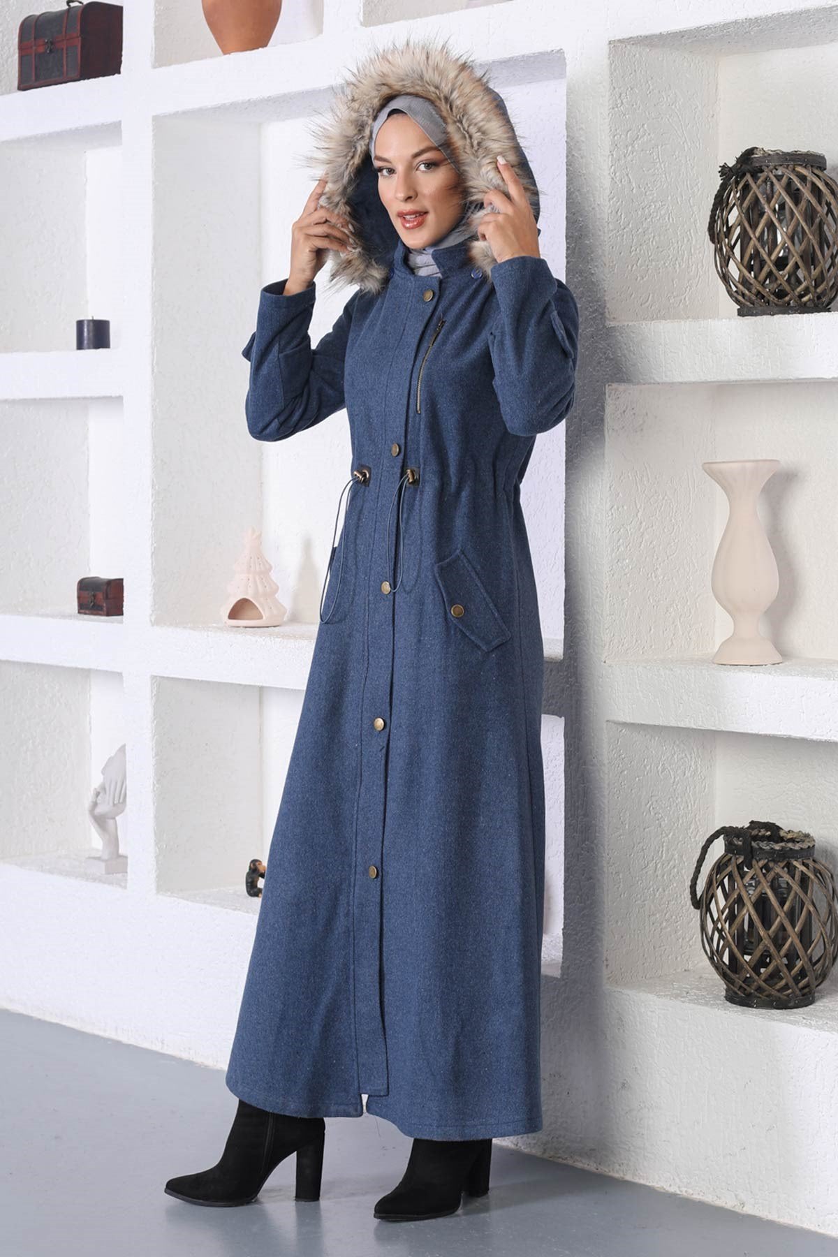 Elastic Waist Cashmere Coat