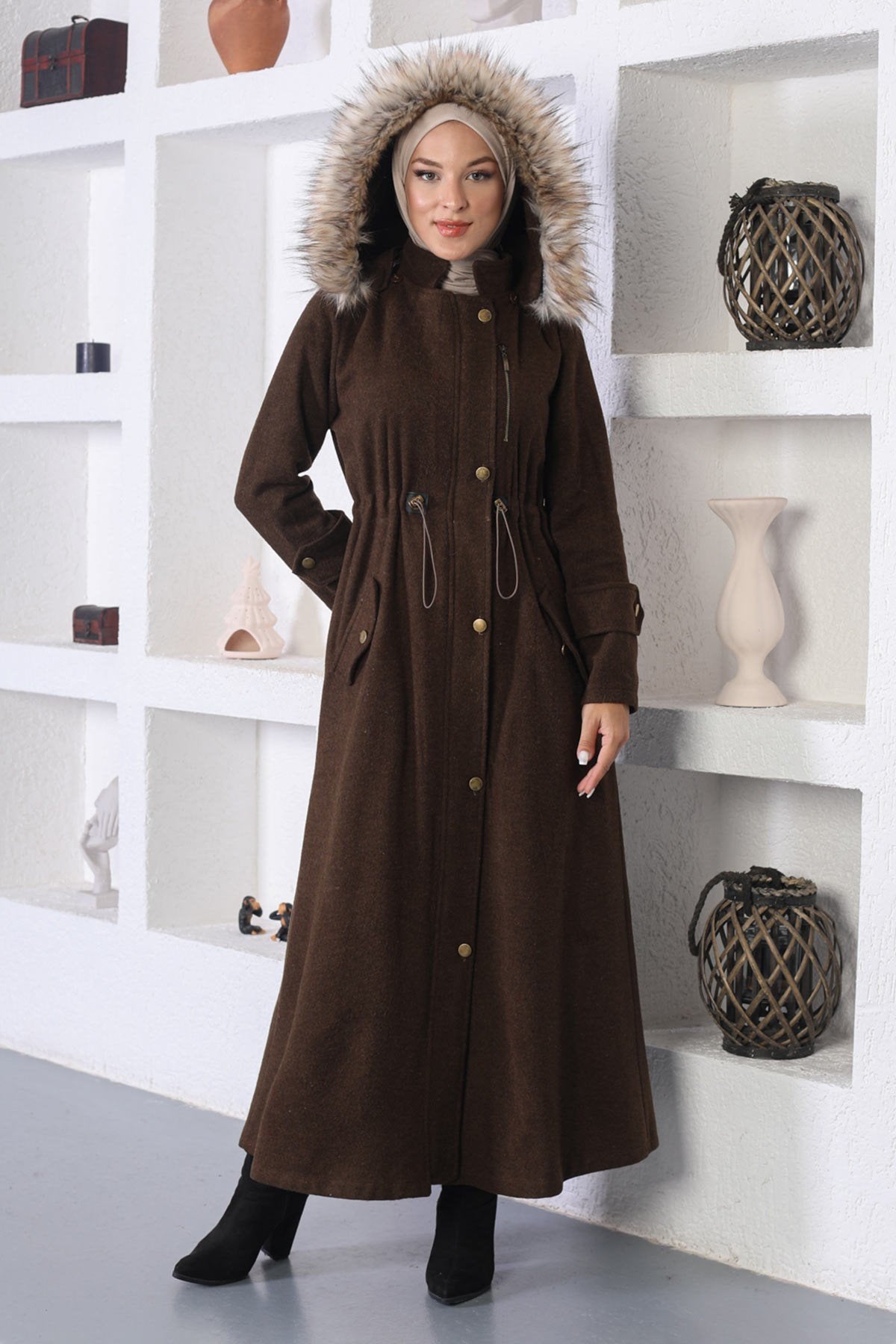 Elastic Waist Cashmere Coat