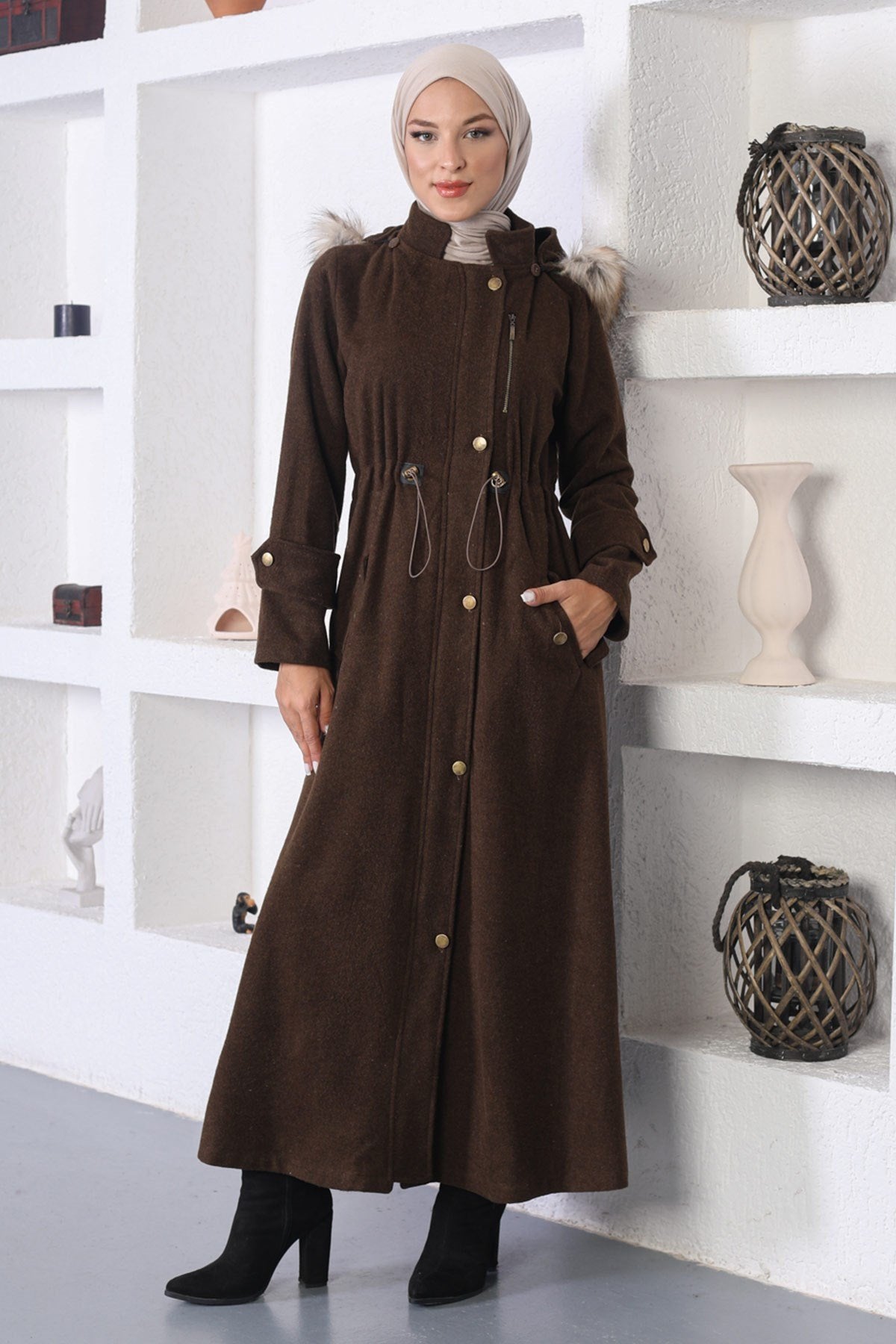 Elastic Waist Cashmere Coat