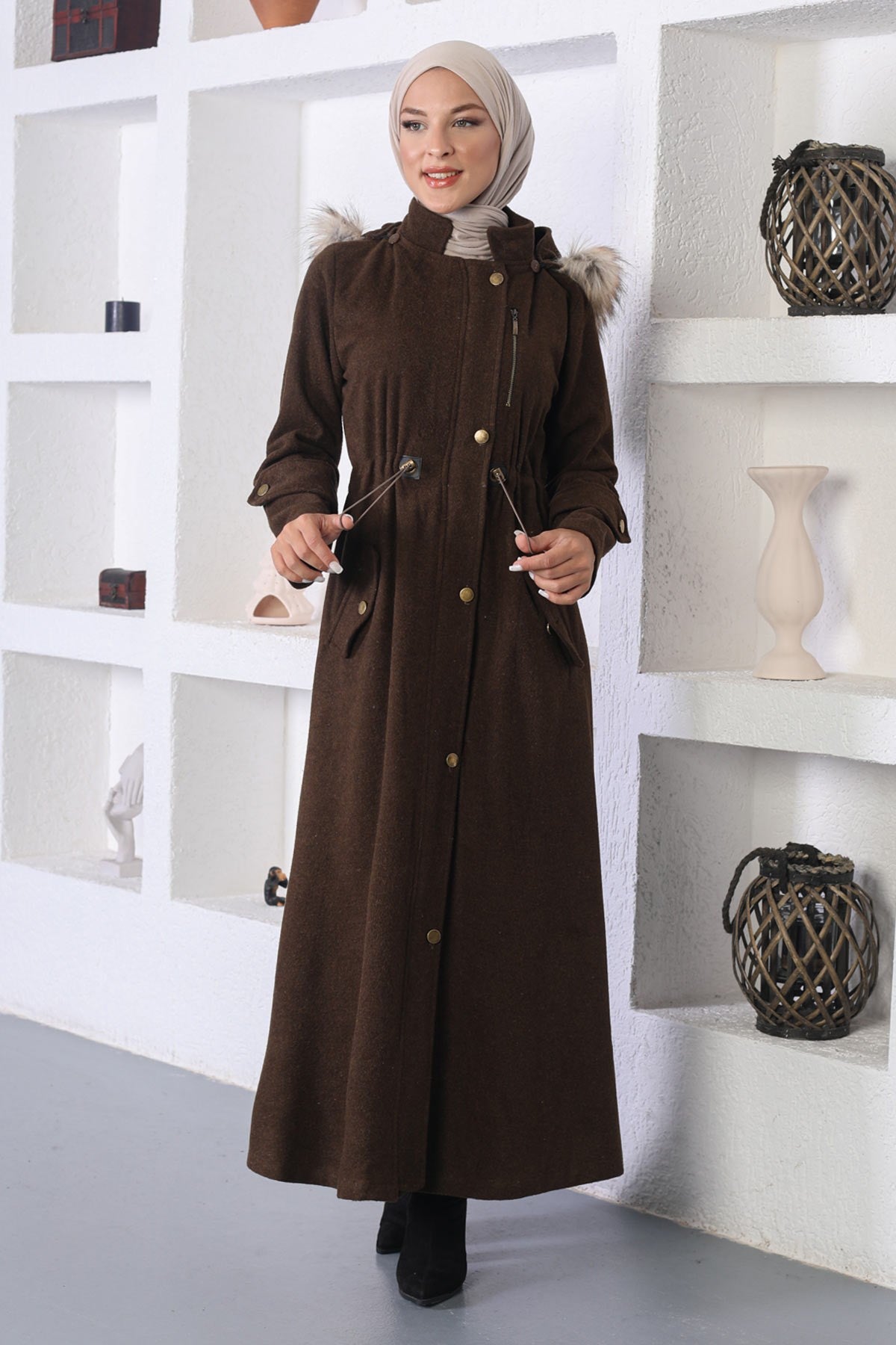 Elastic Waist Cashmere Coat