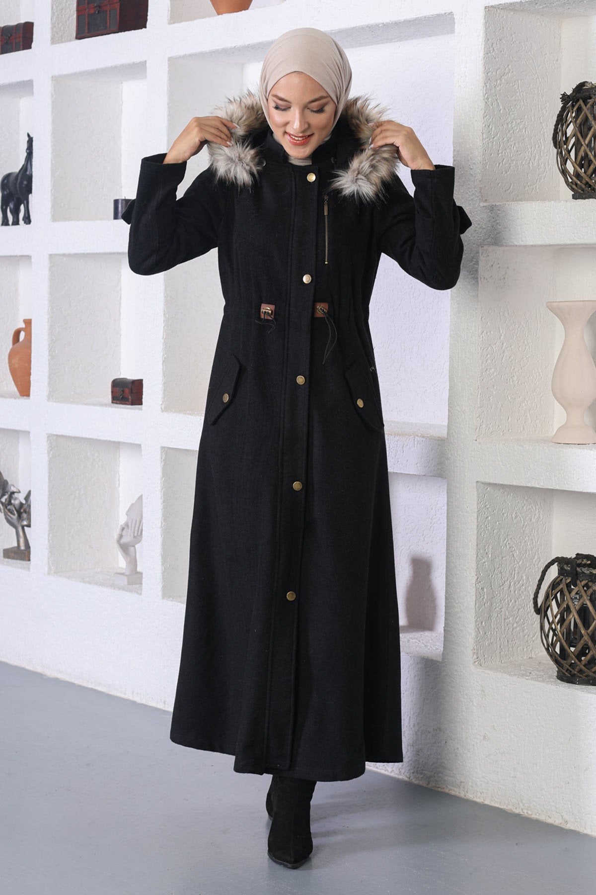 Elastic Waist Cashmere Coat