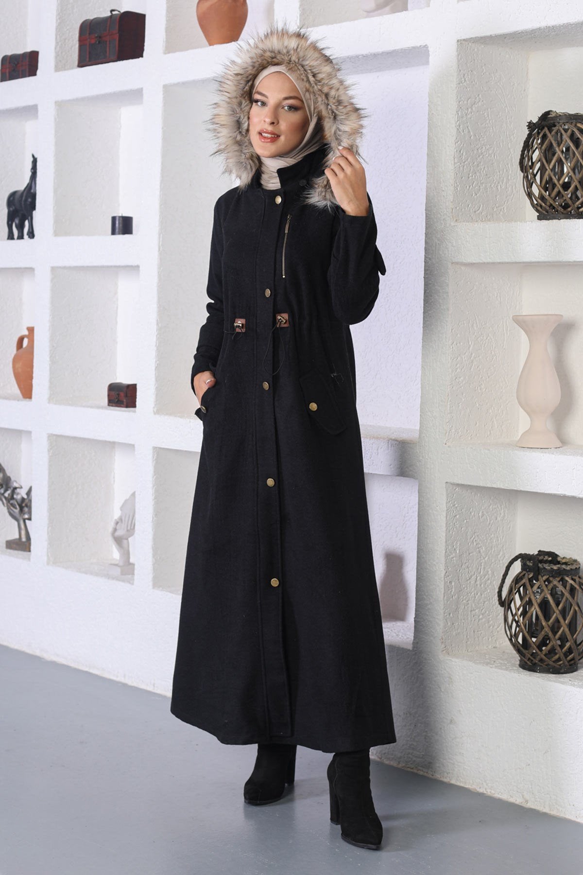 Elastic Waist Cashmere Coat