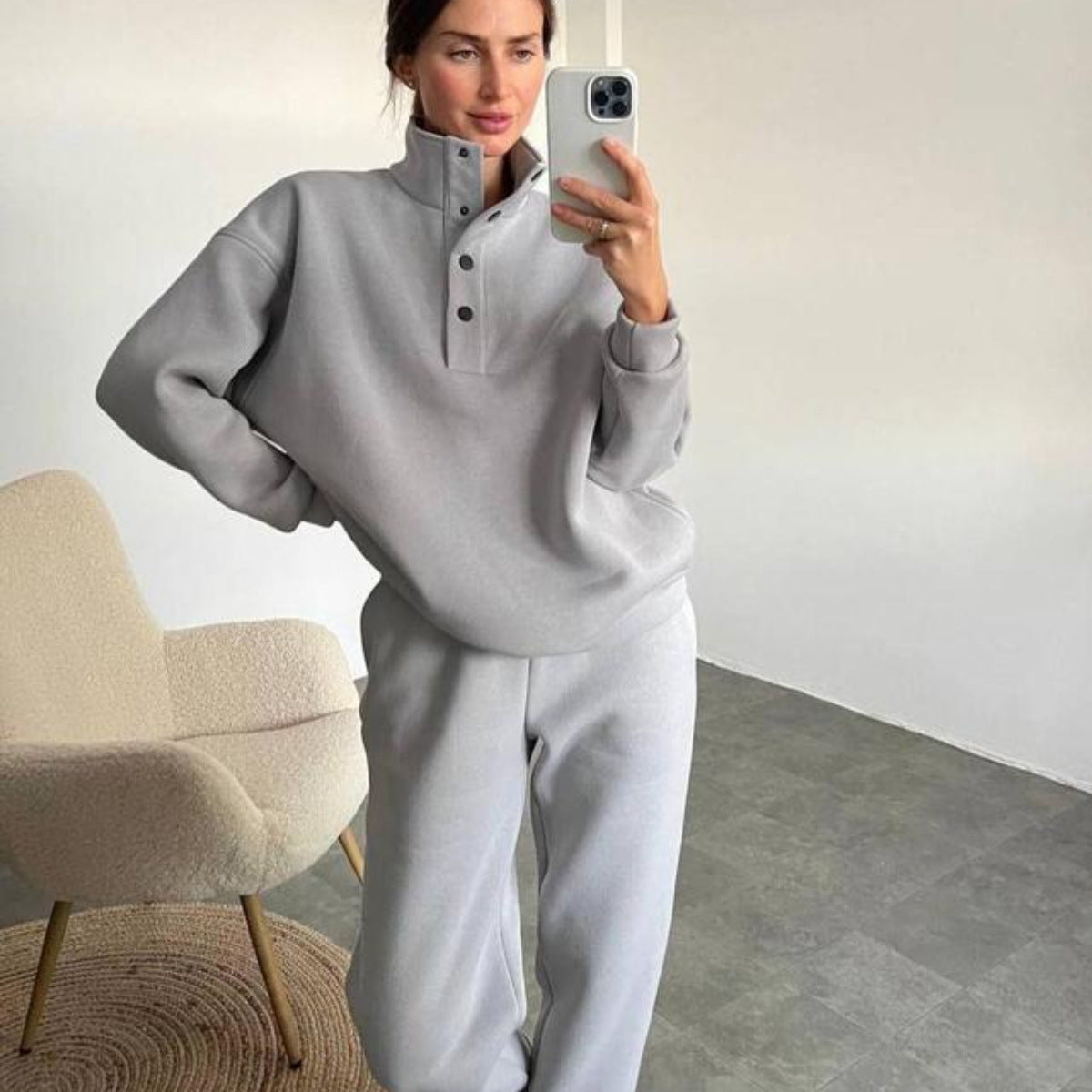 Oversized Solid Casual Pullovers Long Pant Set