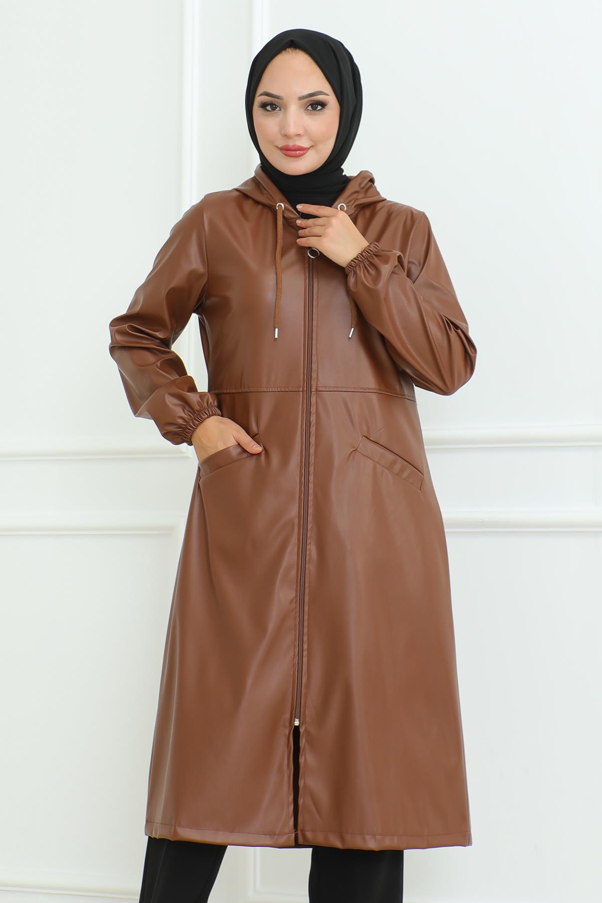 Leather Detailed Coat