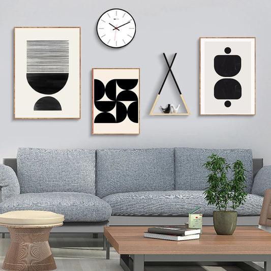 Block Poster Print Black White Canvas Painting Abstract Line Art Wall Picture