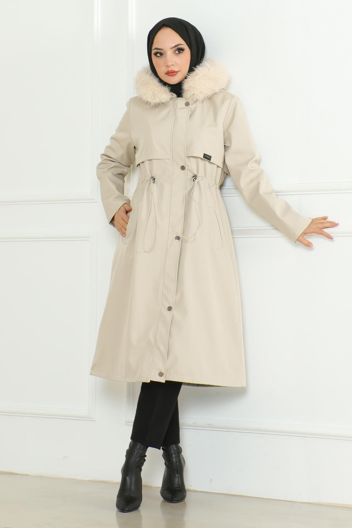 Hidden Zipper Hooded Coat