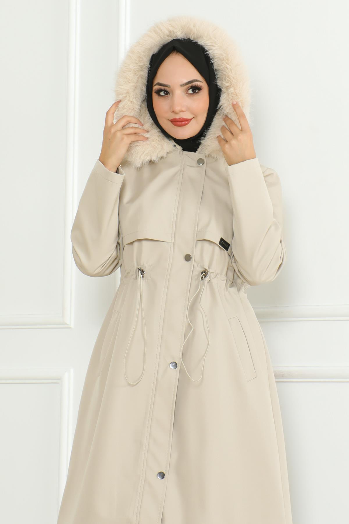 Hidden Zipper Hooded Coat