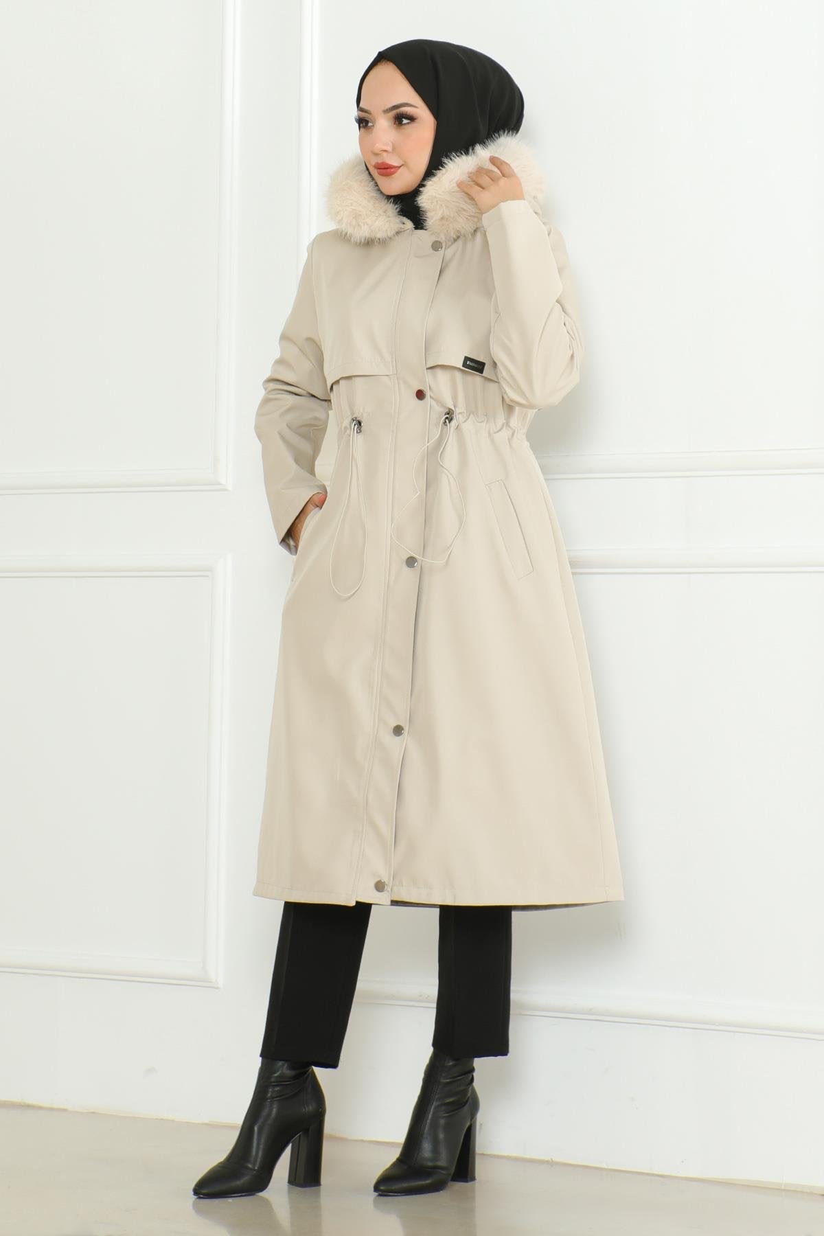 Hidden Zipper Hooded Coat