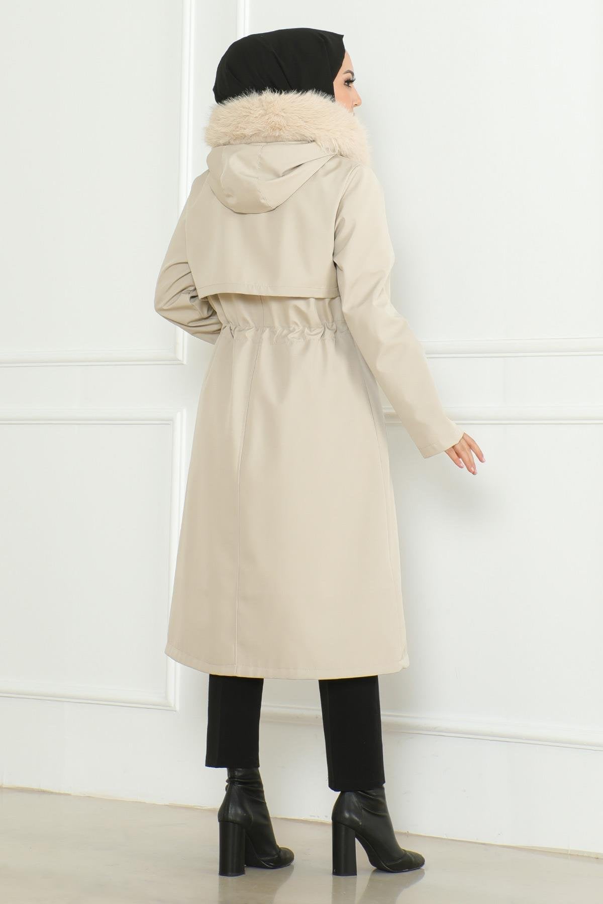 Hidden Zipper Hooded Coat