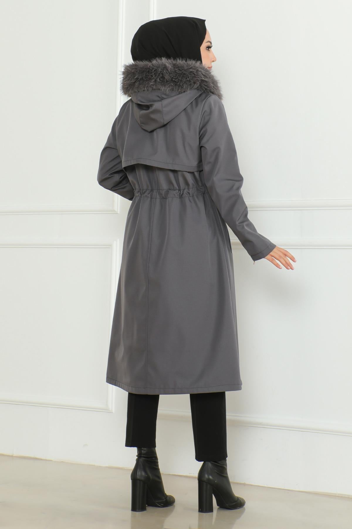 Hidden Zipper Hooded Coat