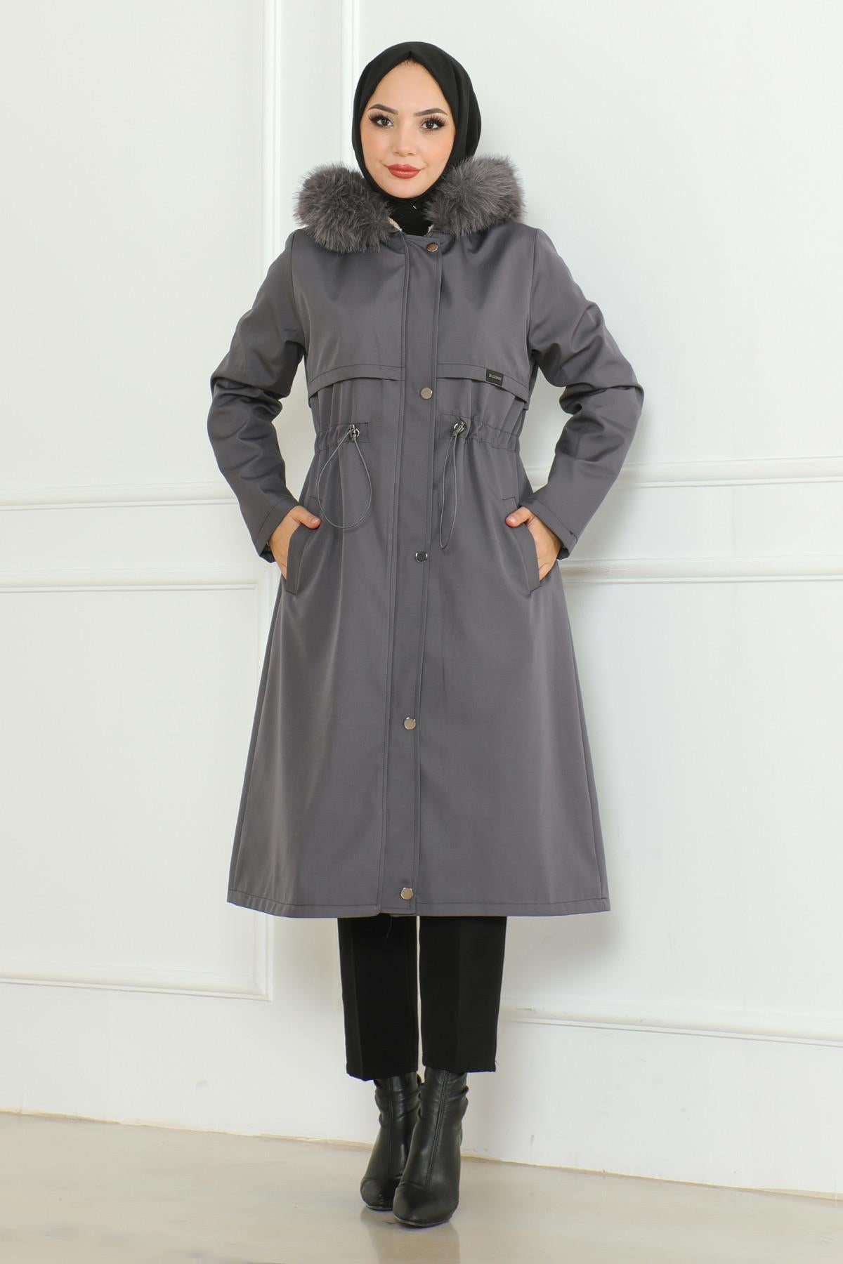 Hidden Zipper Hooded Coat