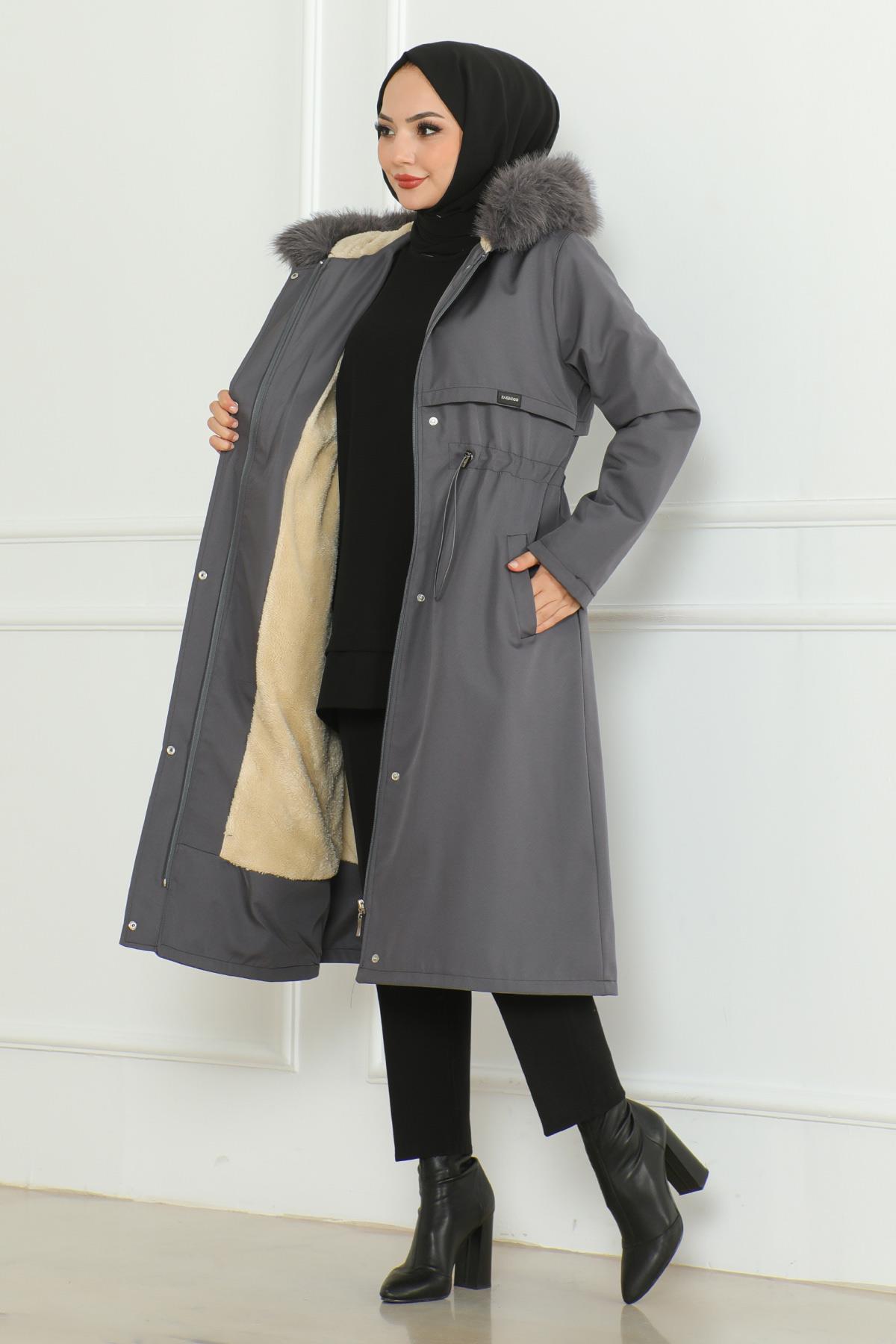 Hidden Zipper Hooded Coat