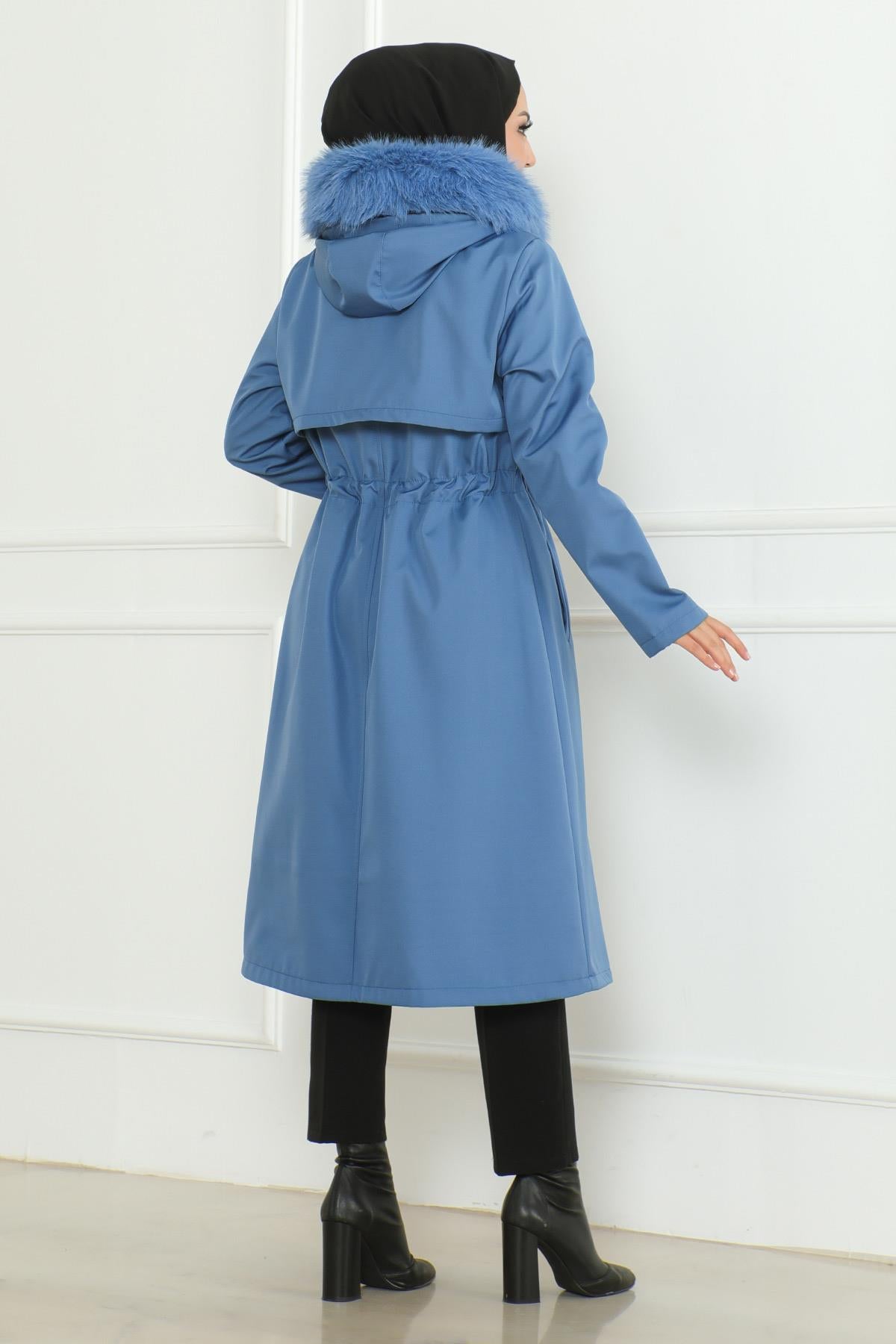 Hidden Zipper Hooded Coat