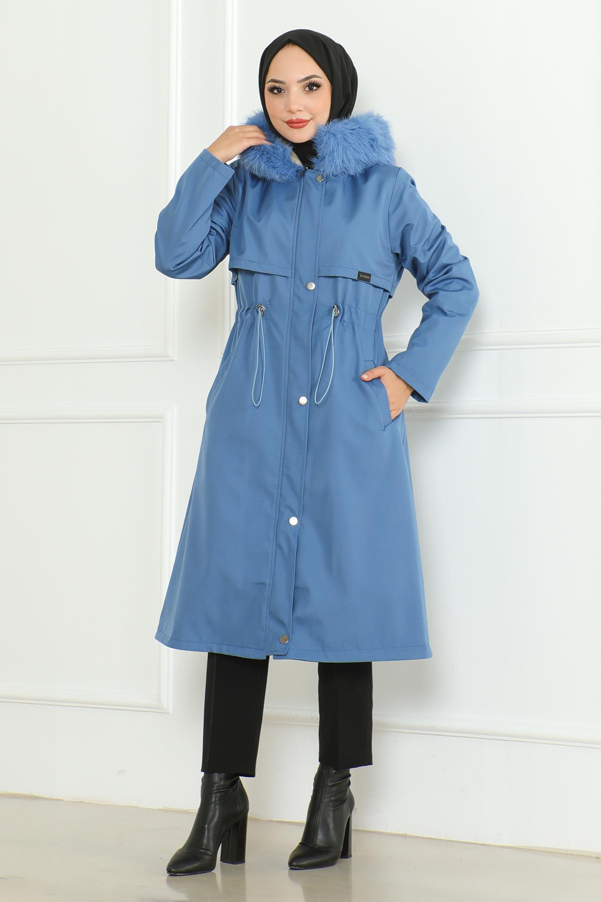 Hidden Zipper Hooded Coat