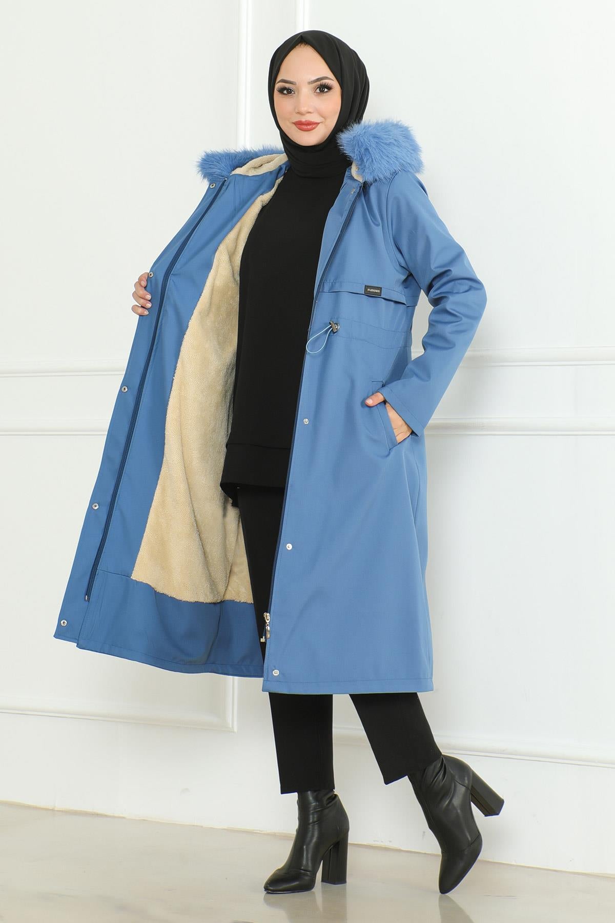 Hidden Zipper Hooded Coat