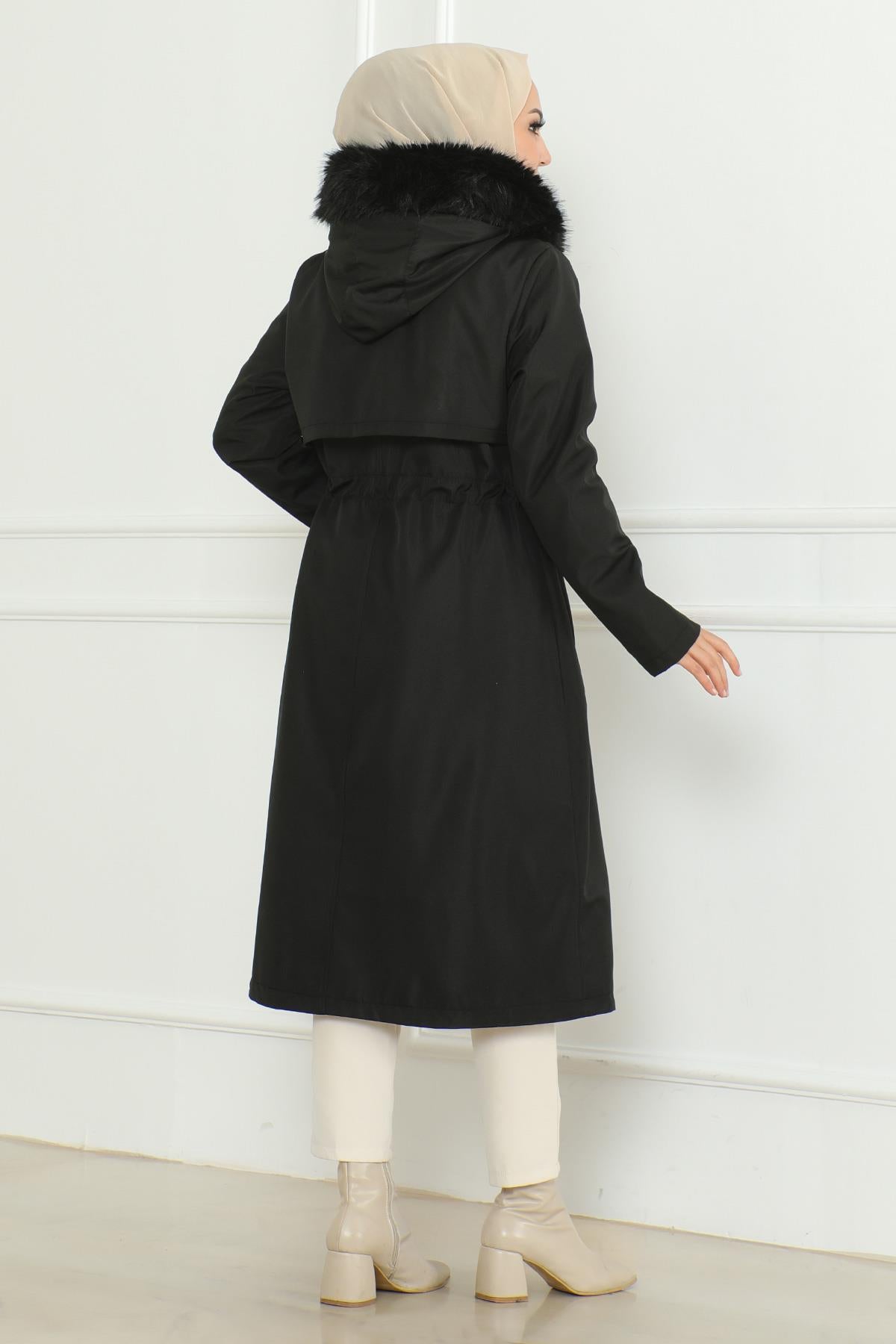 Hidden Zipper Hooded Coat