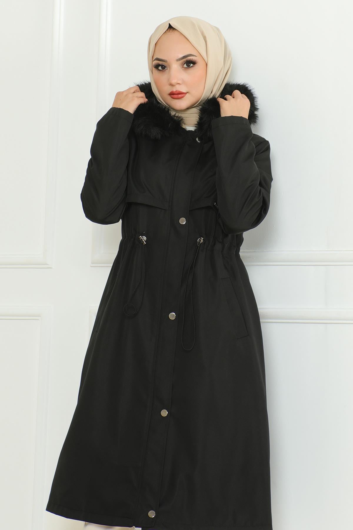 Hidden Zipper Hooded Coat