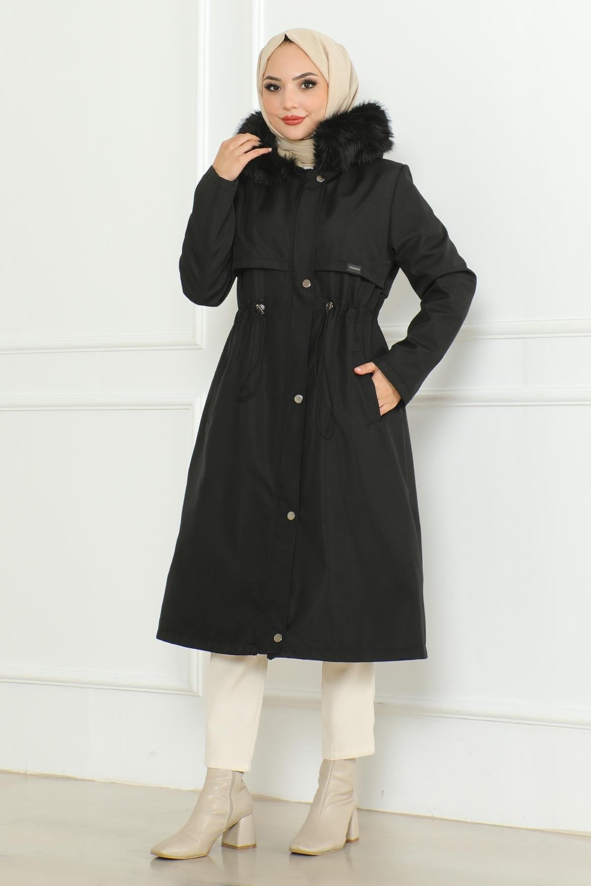 Hidden Zipper Hooded Coat