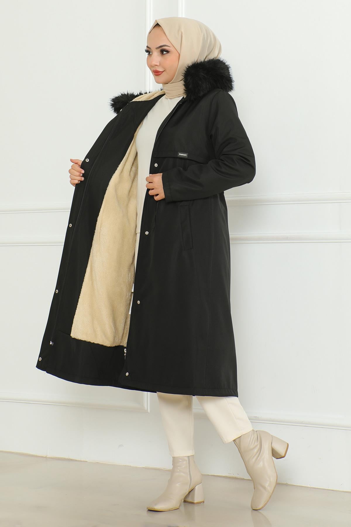 Hidden Zipper Hooded Coat