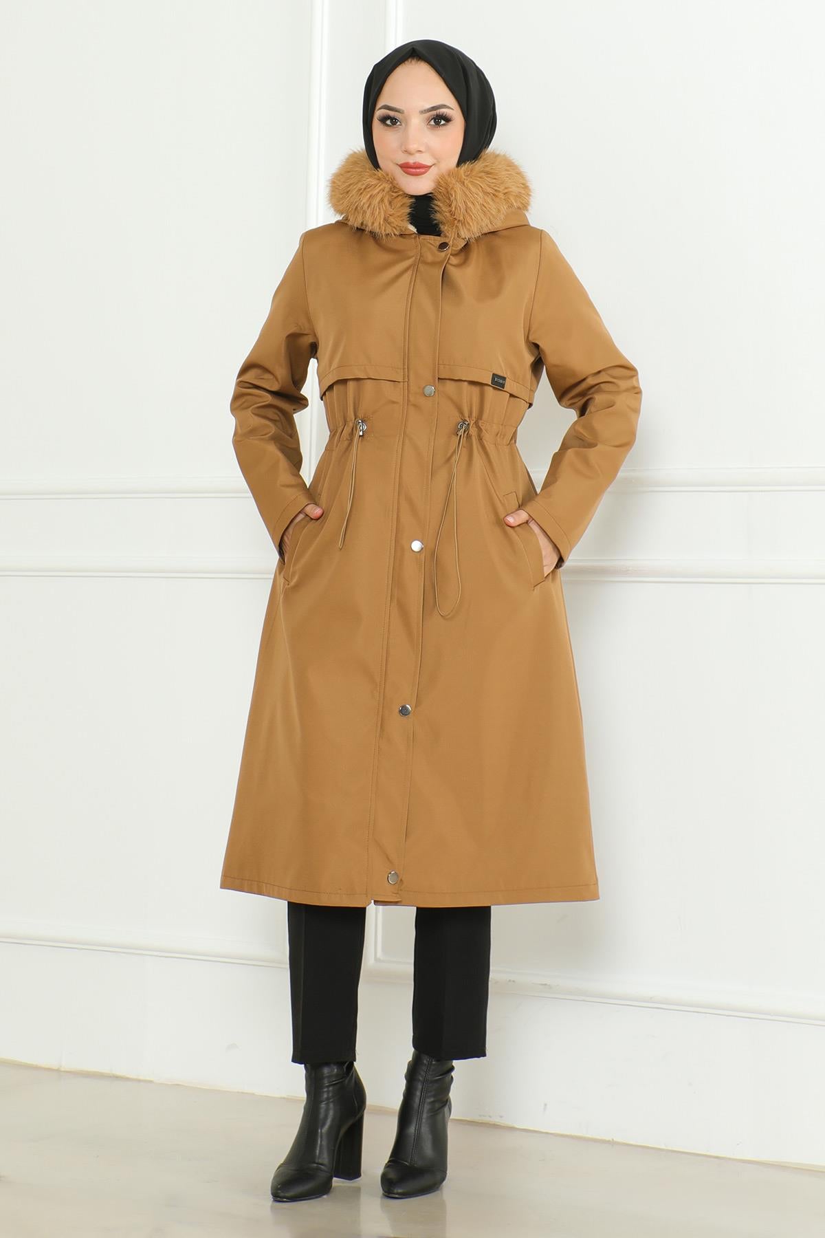 Hidden Zipper Hooded Coat