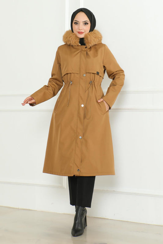 Hidden Zipper Hooded Coat