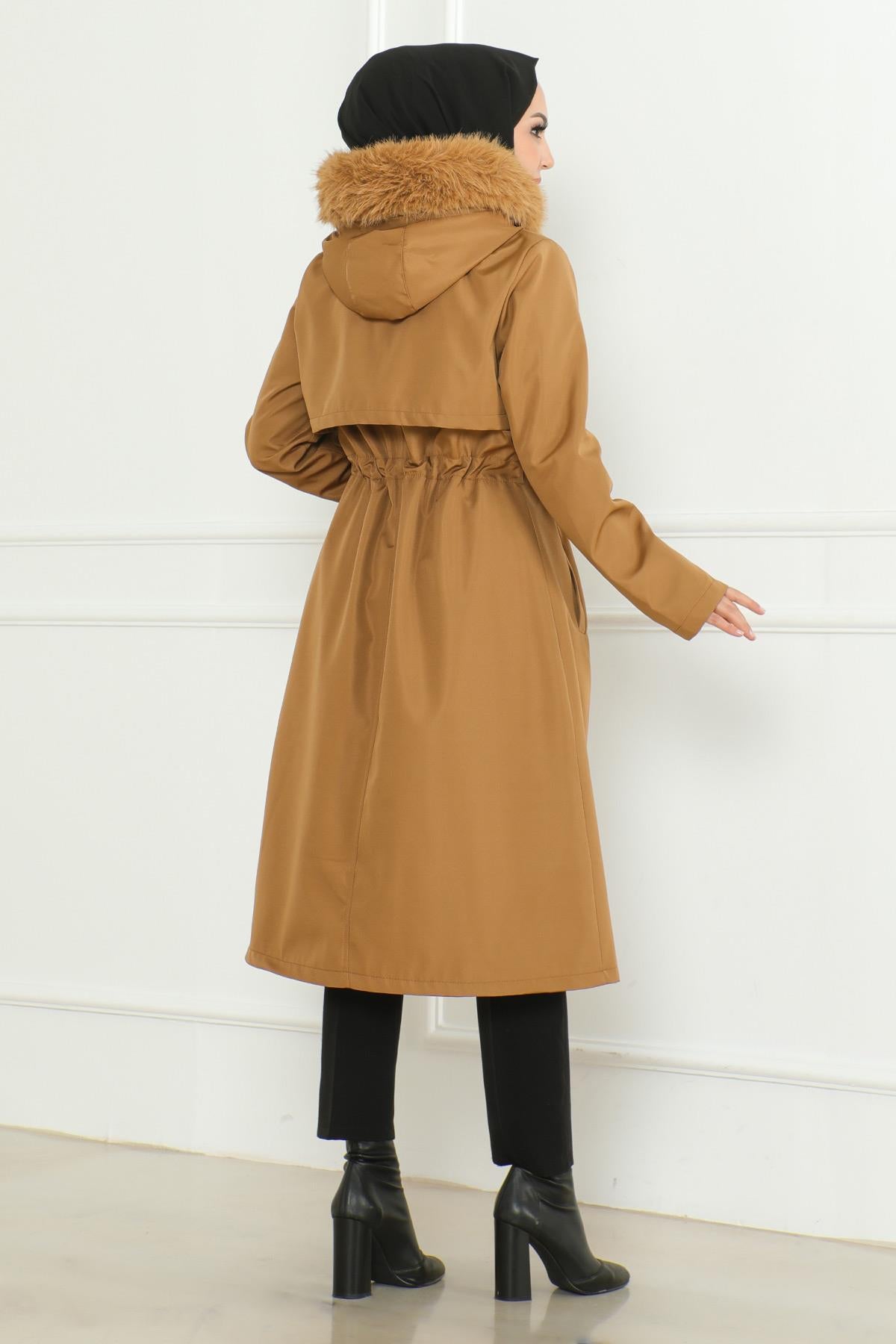 Hidden Zipper Hooded Coat