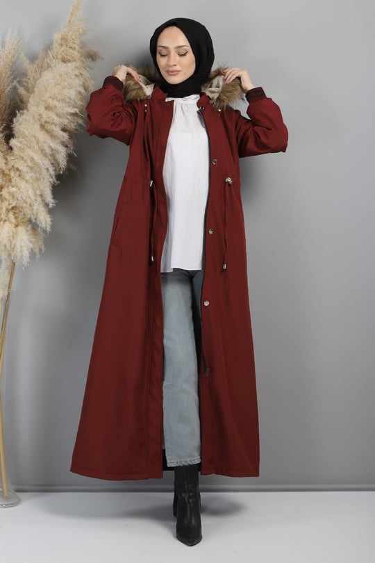 Drawstring Waist Ribbed Long Jacket