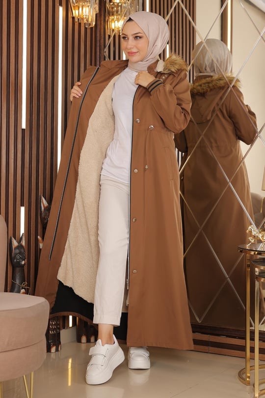 Drawstring Waist Ribbed Long Jacket