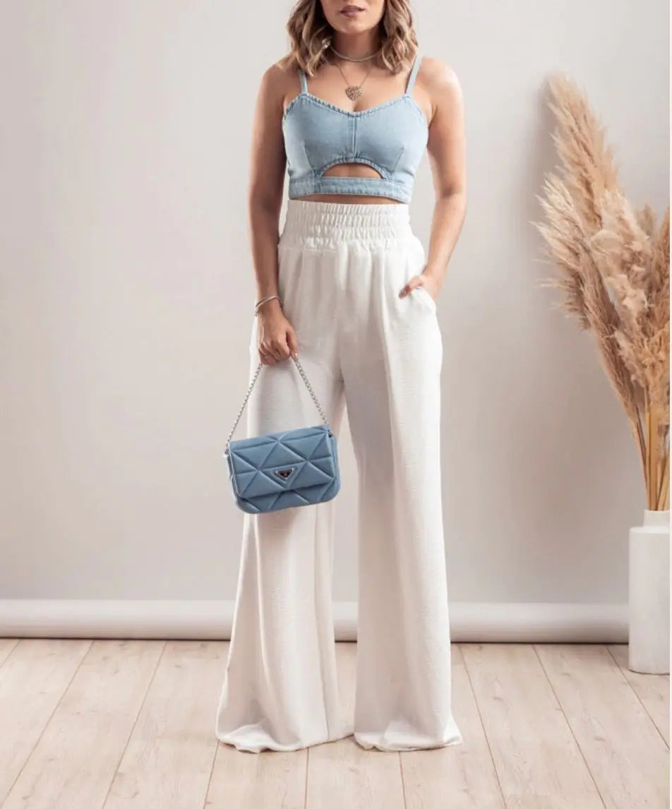 Solid Color Simple Wide Leg Pant Casual